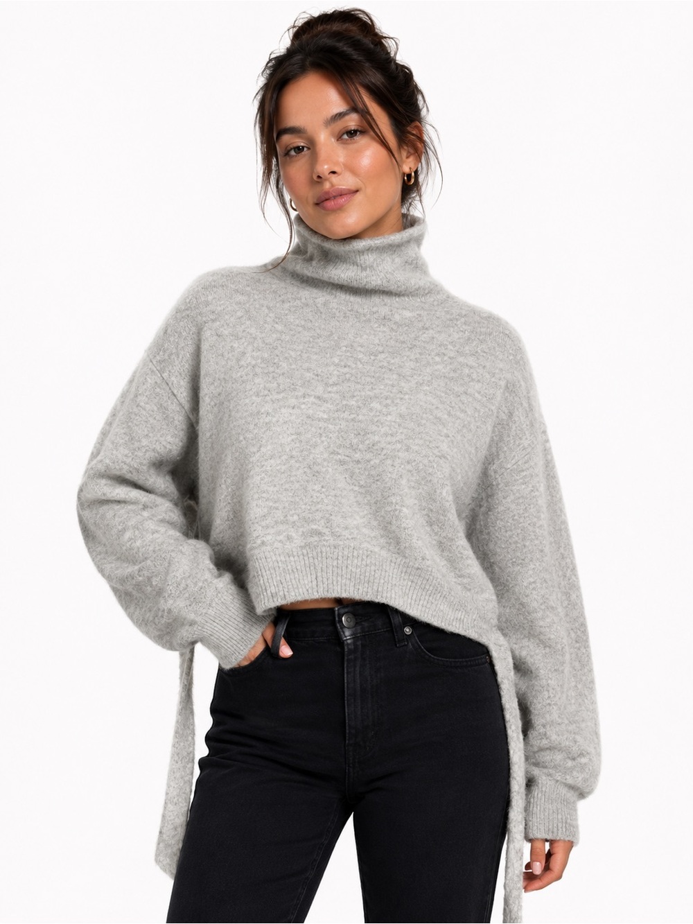 Wilfred Light Gray Cropped Turtleneck Sweater